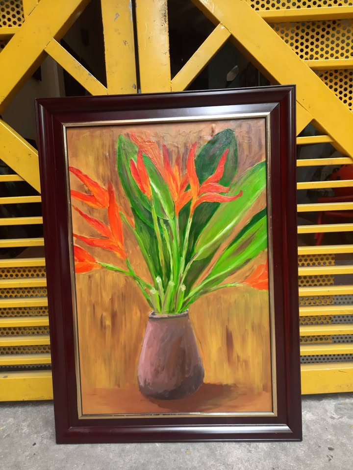 Tranh sơn dầu bình hoa Thiên Điểu rực rỡ — original_uncropped