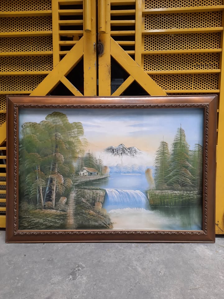 Tranh phong cảnh thác nước và núi tuyết — original_uncropped