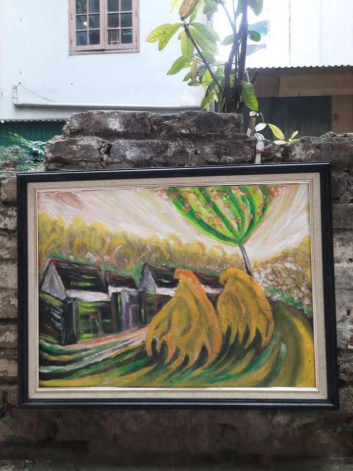 Tranh sơn dầu phong cảnh đống rơm vàng — original_uncropped