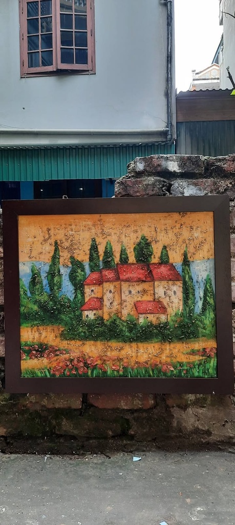 Tranh phong cảnh ngôi nhà cổ mái đỏ — original_uncropped