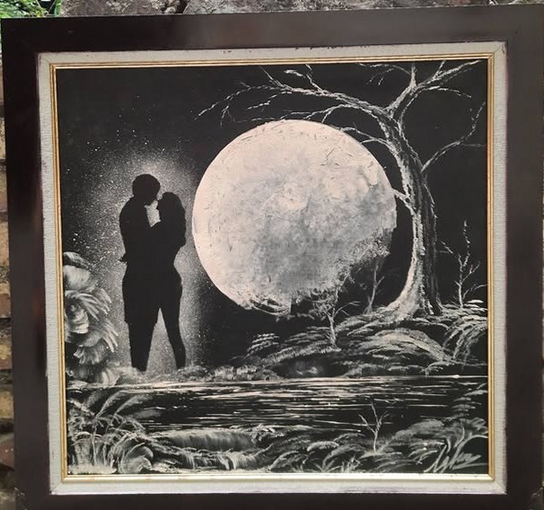 Tranh nghệ thuật đôi tình nhân dưới trăng