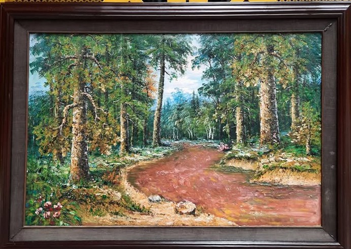 Tranh sơn dầu phong cảnh rừng cây cổ thụ