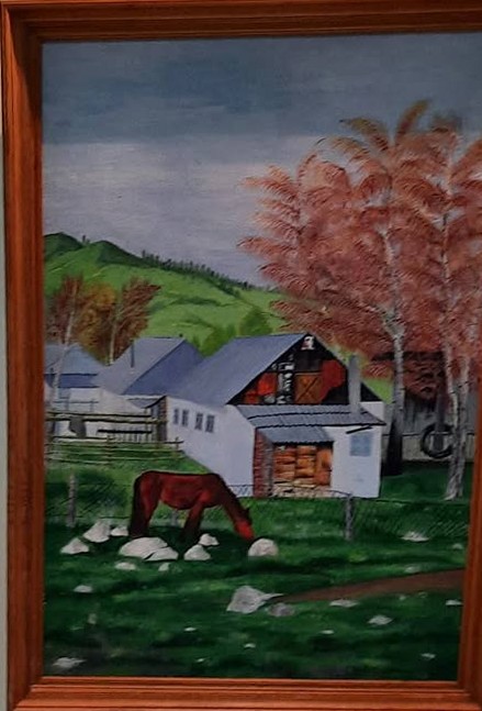 Tranh sơn dầu phong cảnh trang trại và chú ngựa