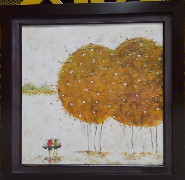 Tranh nghệ thuật cây vàng trừu tượng