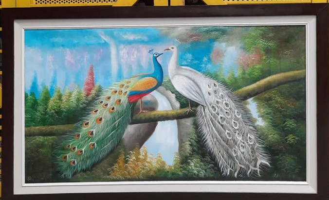 Tranh đôi công uyên ương hạnh phúc