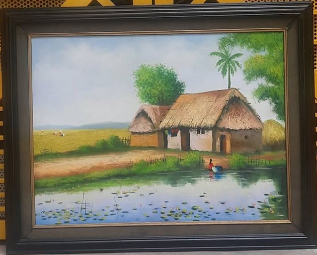 Tranh phong cảnh làng quê bên ao sen