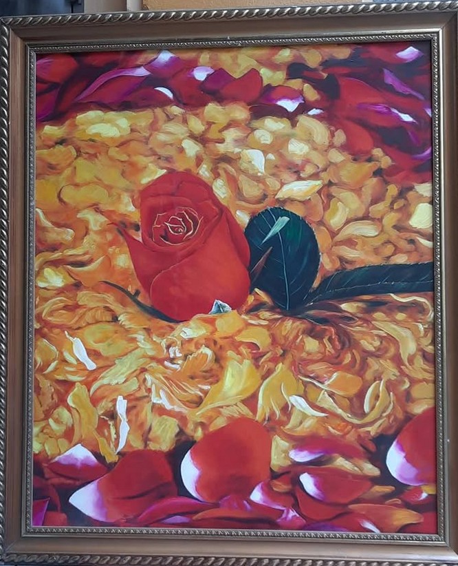 Tranh nghệ thuật đóa hoa hồng đỏ rực